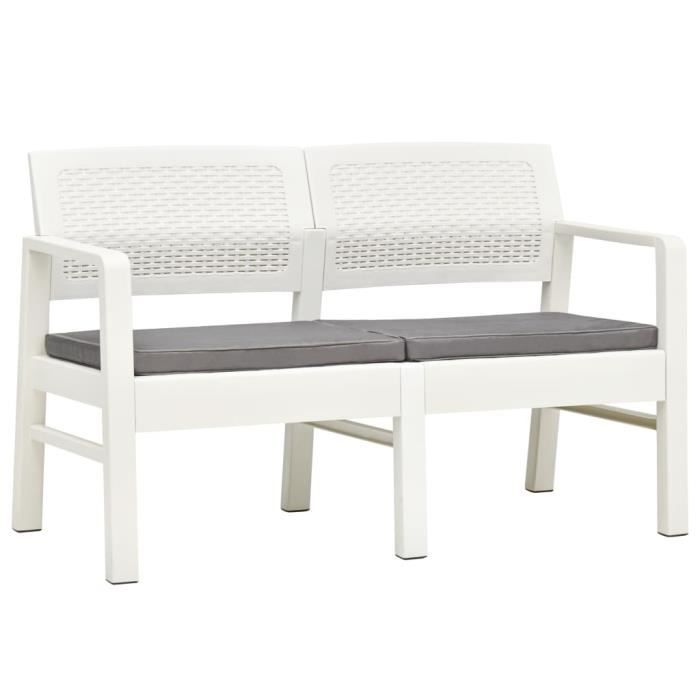 912184 Banc d'extérieur 2 places - Banquette de Jardin - et coussins 120 cm Plastique Blanc Meuble d'excellent