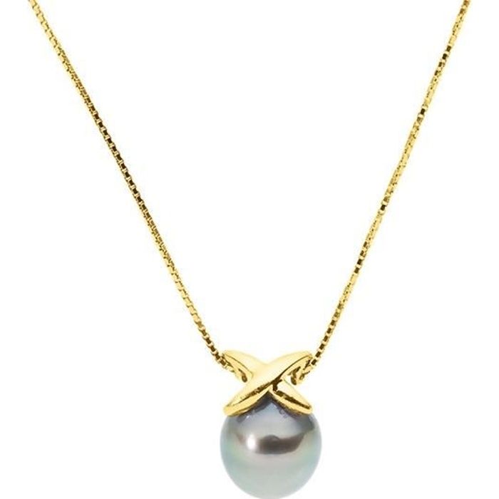 Collier en Or Jaune 375/1000 et Perle de TahitiBlue Pearls