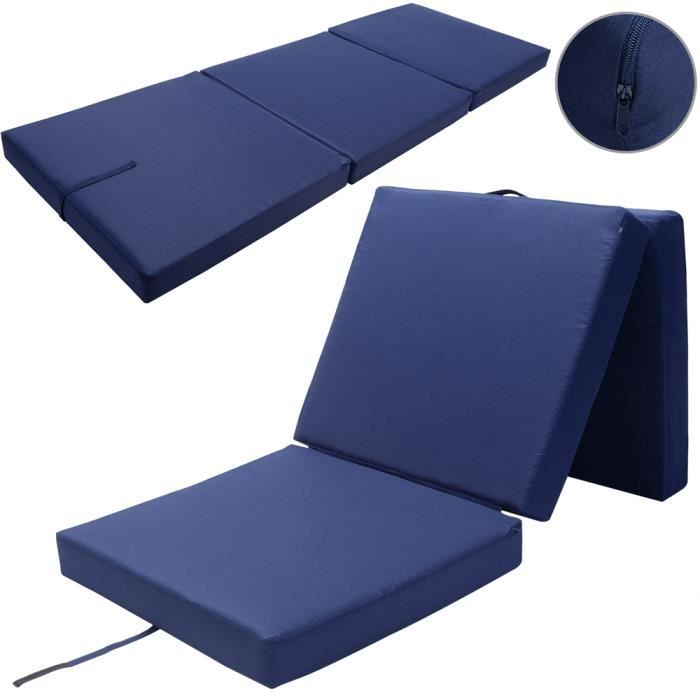 Matelas pliant de voyage confort Matelas d'appoint pliable Lit futon Pouf pliant avec housse 190x70x10 cm Bleu
