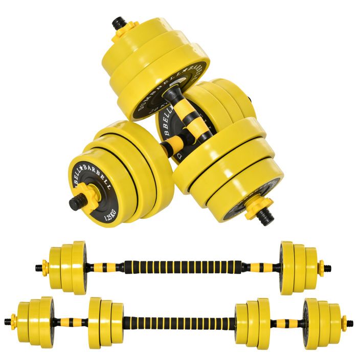 Ensemble d'haltères courtes ou longues 20 Kg - barre d'extension incluse - musculation réglable - entraînement musculaire &