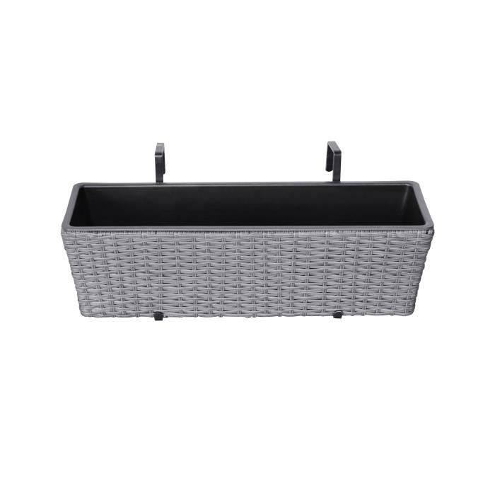 Balconnière avec suspensions en résine tressée - 60 x 19 x 18,5 cm - Gris anthracite