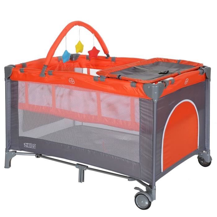 LCP Kids Lit de Voyage Parapluie avec Matelas 2 Niveaux Léger Pliant Table Langer TURIO, Orange