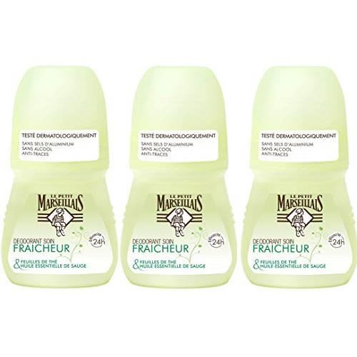 Le Petit Marseillais Déodorant Soin Fraîche 24H Sauge &Feuil The Bille 50 - Lot de 3 93404++