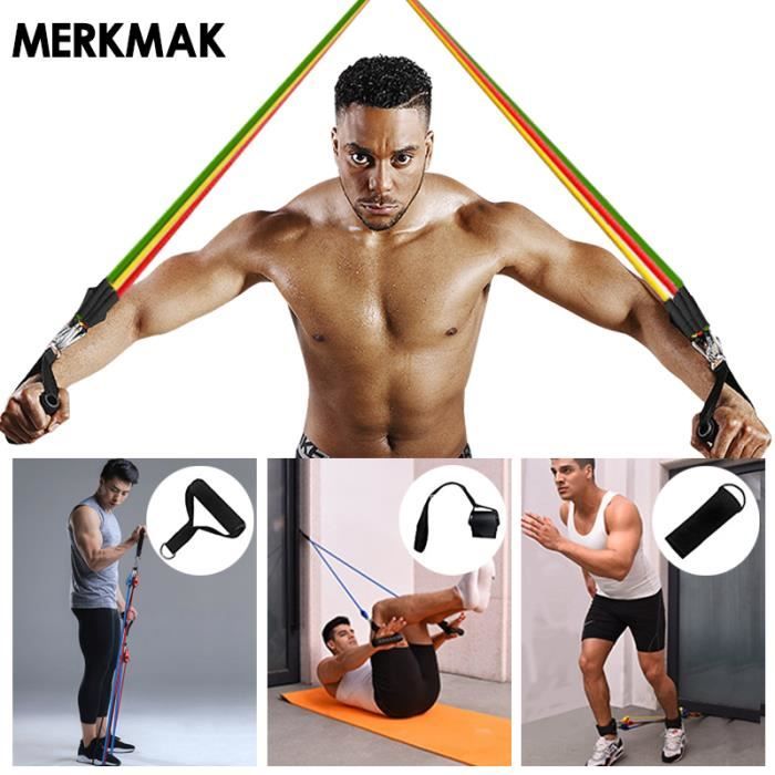 MERKMAK set bande elastique fitness musculation 11 sport de resistance traction large cheville pied kit sangle exercice