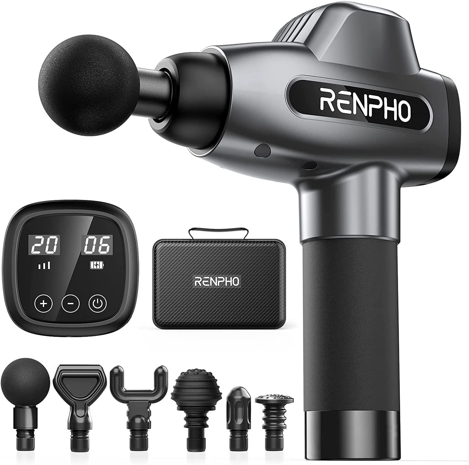 Pistolet de Massage, RENPHO Massage Gun Musculaire avec 20 Niveaux de Vitesse et 6 Têtes de Massage, Masseur à Percussion pour Gym