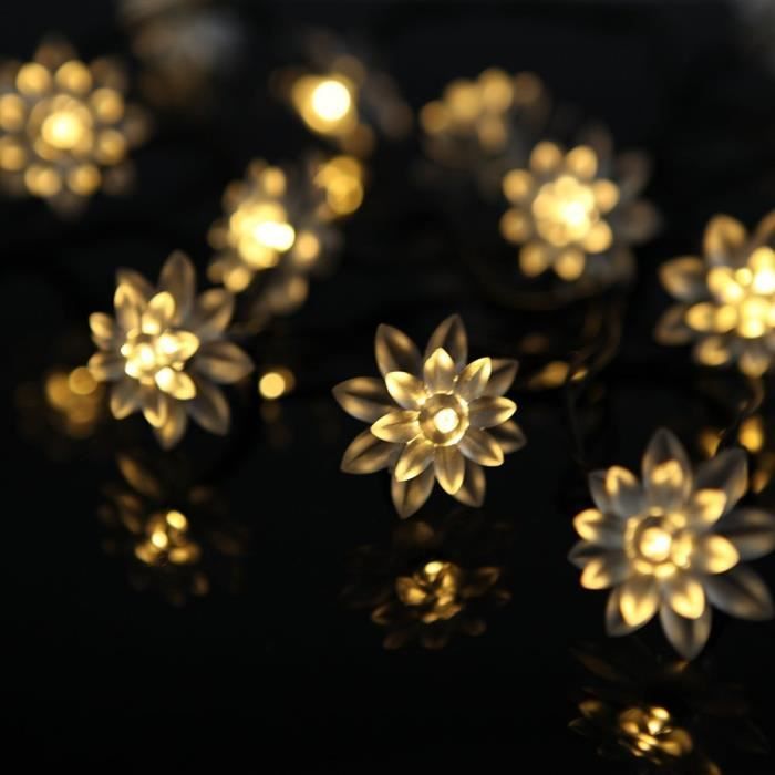 4,8M Blanc Chaud 20LEDS Lotus Lampe solaire Guirlande LED lumières solaire fée lumière de Noël Garland Garden party Decor