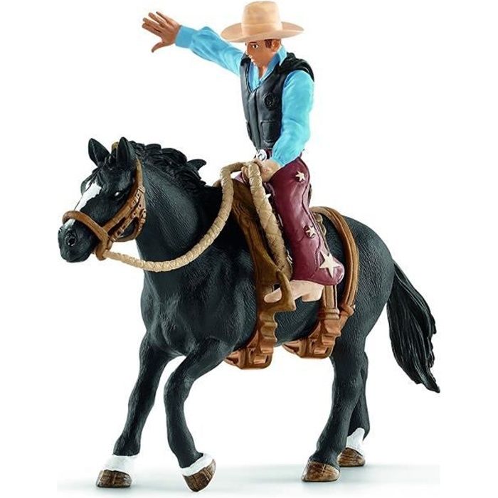 Schleich Figurine 41416 - Animal de la ferme - Selle western avec un cowboy