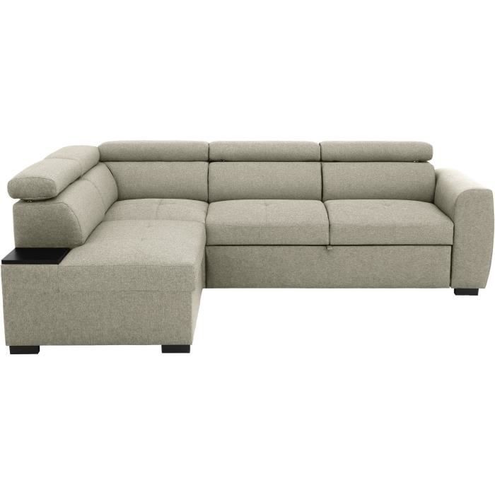 Canapé d'angle convertible réversible 4-5 places KELIO - Tissu Beige - Coffre de rangement - L 245 x