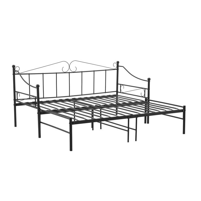 lit adulte contemporain en métal -canapé lit+lit simple en métal pour adulte ou enfant - noir(lit combiné)