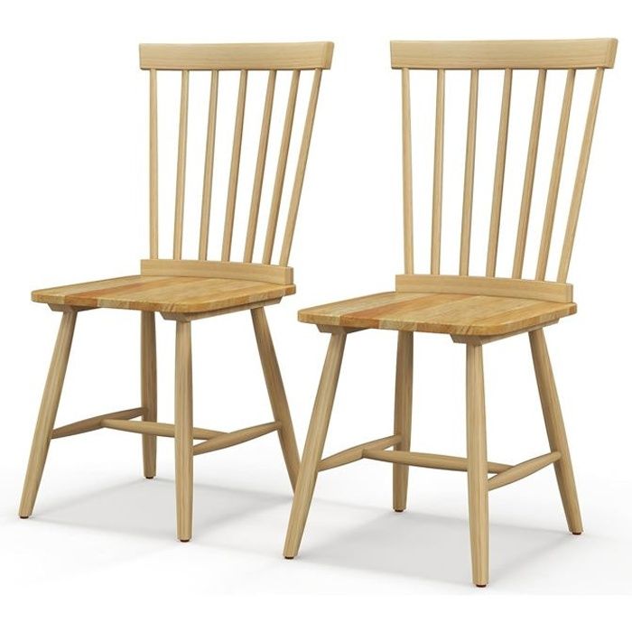 relax4life lot de 2 chaises de salle à manger, chaise de cuisine en bois caoutchouc avec dossier ergonomique, assise 46cm, naturel