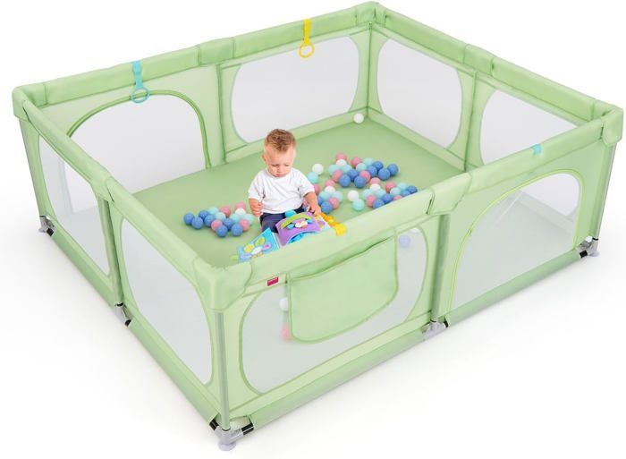 150x150 cm Parc Bebe Pliable, Parc Enfant Modulable en Tissu Oxford avec 50 Boules Océaniques 4 Anneaux, Grand Parc de Jeux Bébé Portable (Bleu) | Leroy Merlin