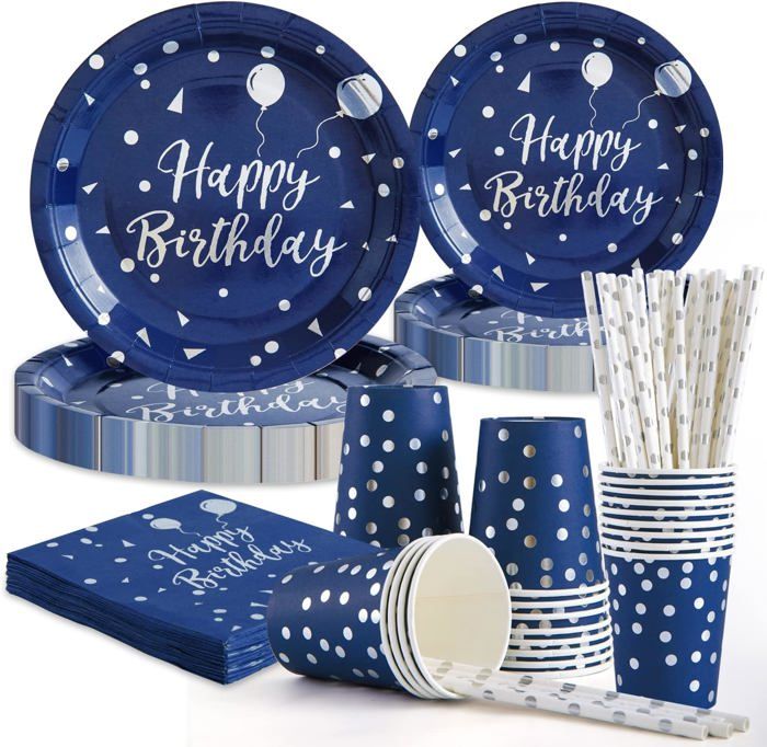 99 Pièces Bleu Vaisselle De FêTe Anniversaire Set De