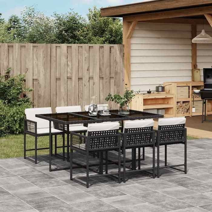 vidaXL Ensemble à Manger de Jardin avec Coussins 7 pcs Table et Chaises à Dossier Rabattable Meubles dExtérieur Patio 3211446