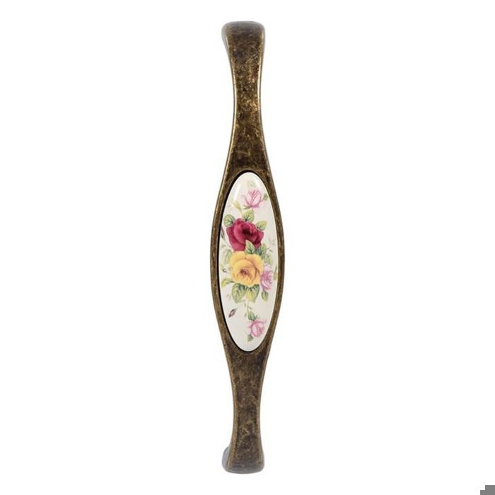 Poignée de meuble - LARGEIGHT - Antique - Céramique - Bronze - Motif de fleurs vintage