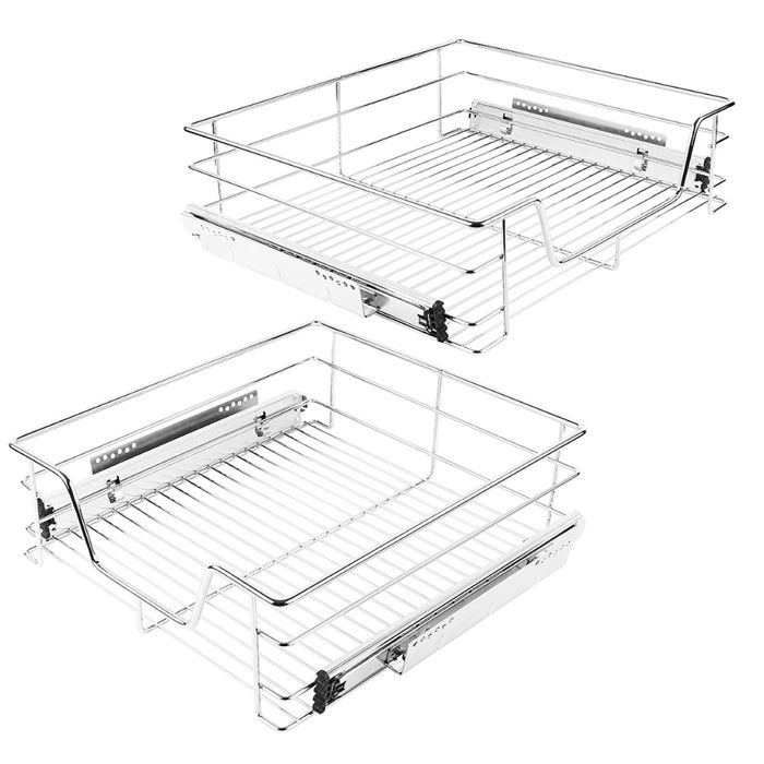 2 Paniers Coulissants Sous étagère : Rangement Tiroir Bureau, Placard, Cuisine (25x38x12 Cm, Blanc) - 2