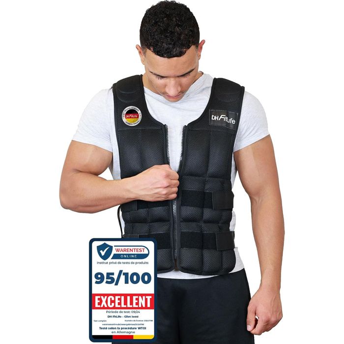 DH FitLife Gilet lesté 20KG ajustable avec 38 poids amovibles idéal pour musculation endurance course pompes et tractions