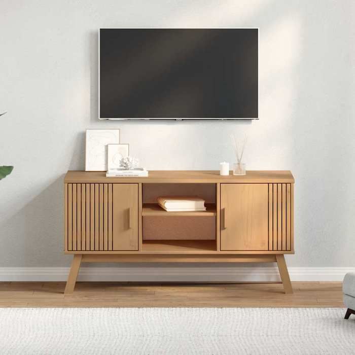 Meuble TV/Hi-Fi - mango - OLDEN marron 114x43x57 cm - Bois de pin massif M1621