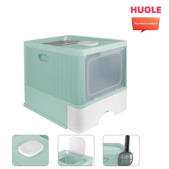 Comparer les prix de Maison pour Chat Bac à Litière Anti-odeurs Bac à Litière avec Couvercle Tiroir et Pelle à Litière vert