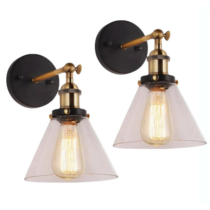 Diday 2pcs Applique Murale Verre VintageLampe Murale Industriel Abat-jour Design Triangle Rétro Luminaire Murale Style Edison18cm