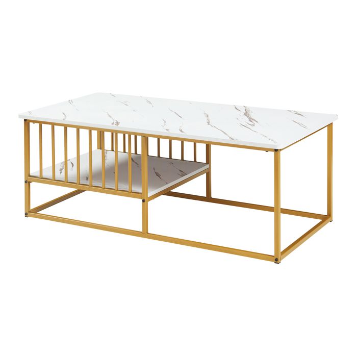 Table basse Raukurg 120 x 60 x 42 cm effet marbre blanc or