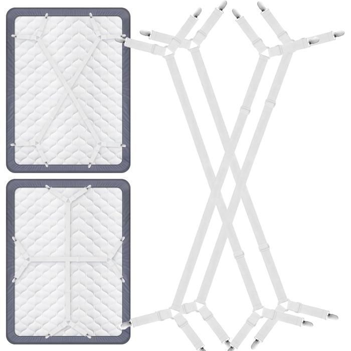 Tendeur Drap Housse - Attache Drap Housse - Réglable Élastiques Triangle Sangles - 4 Pcs(120cm-230cm) - pour Draps Matelas-Blanc