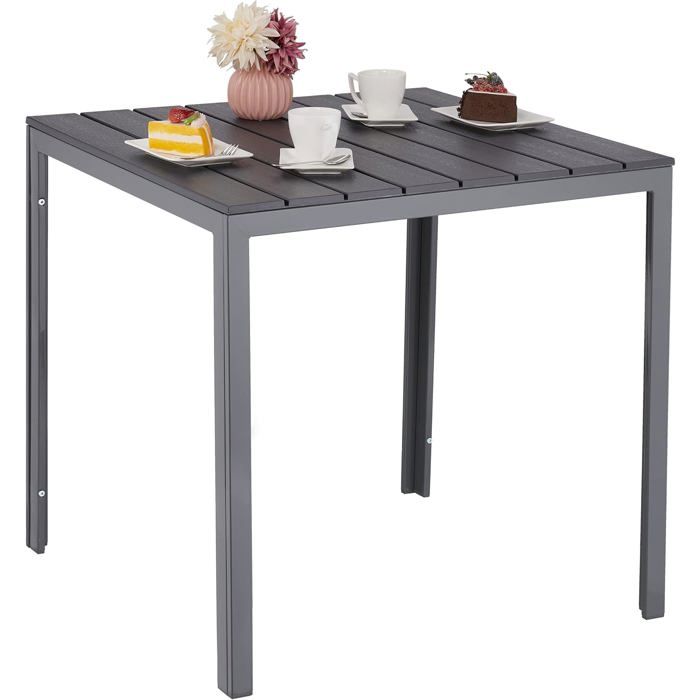 Garden Table, HxWxD: 74 x 78 x 78 cm, Wood, Plastic Steel look, Square ...