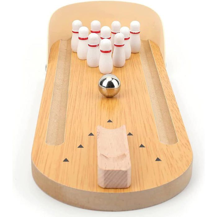 Mini jeu de bowling - RISINGFF - Mini jeu de bowling RisingFF - Bois robuste - Boule acier inoxydable - Compact bureau