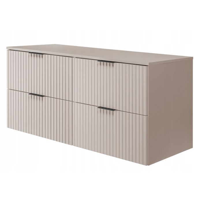 Meuble sous Lavabo 2x80 cm FLOW - Façades rainurées - avec plan de travail - Cachemire - 160x46x57 cm