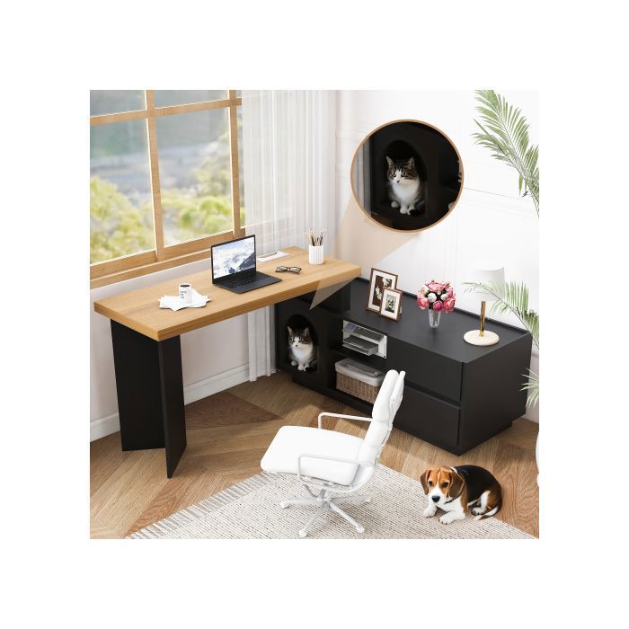RisingFF Bureau dangle avec niche intgre 120 x 50 cm MDF panneau rembourr en L ou monobloc montage flexible