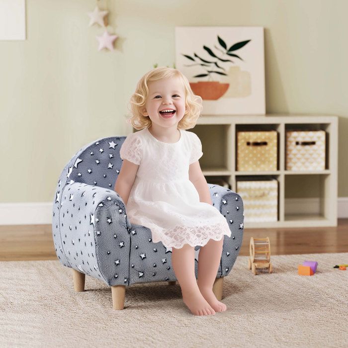Fauteuil enfants canapé pour enfants hosphorescent avec motif étoilé tissu velours pour garçons et filles gris