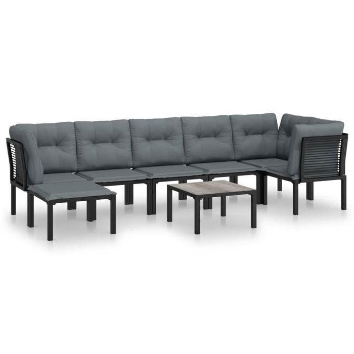 Salon de jardin résine tressée - BURKE - 8 pièces - Noir et gris - Résine tressée - Modulaire - Table basse 55x55x31 cm