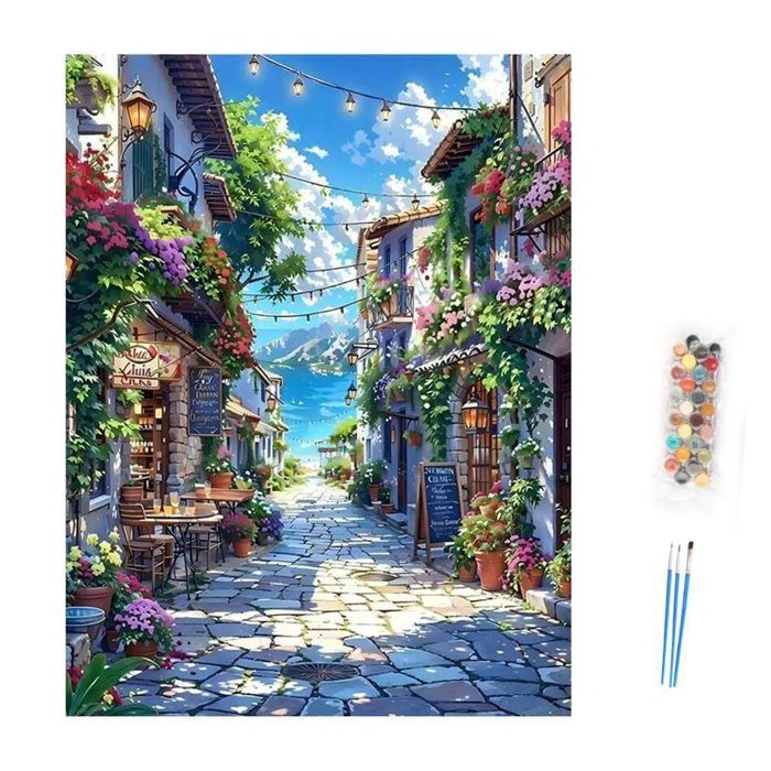 Xobers art Peinture Numero Adulte, Peinture par Numero Adulte Paysage, Peinture Numero, Lac et Bateau Kits de Peinture au Numéro pour Décoration Maison et Cadeau 40x40 cm
