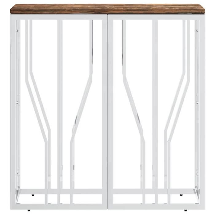 Console Meuble - Argent - Table d’Entrée - argenté acier inoxydable/bois massif récupération 70x30x70 cm T8864