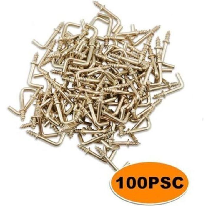 Crochets à vis en L - Unbrand - Lot de 100 pièces - 127 cm - Acier au carbone - Plaqué laiton - Antirouille