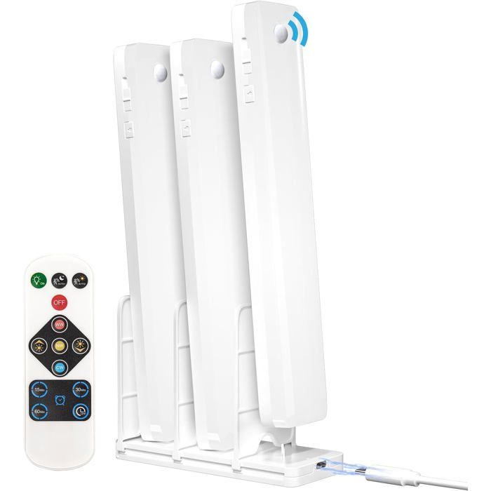 Lampe de Plac LED Rechargeable S Fil Avec Station de Chargement Réglette LED Lumiere Armoire Détecteur de Mouvement LAMPE A POSER