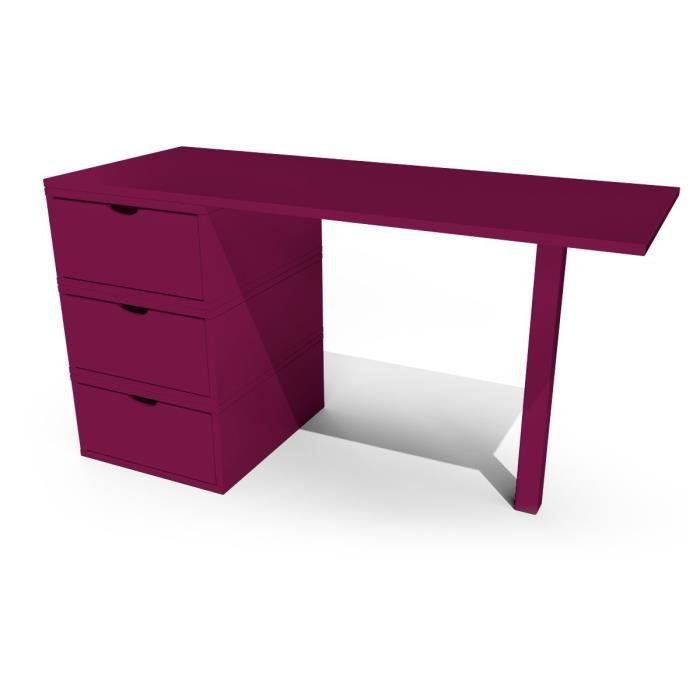 bureau cube 3 tiroirs - abc meubles - prune - bois massif - adulte - 150 cm x 60 cm x 75 cm