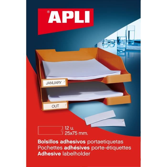 12 Pochettes Adhésives 75x25mm - Porte-étiquettes Transparentes Pour Classement Et Organisation