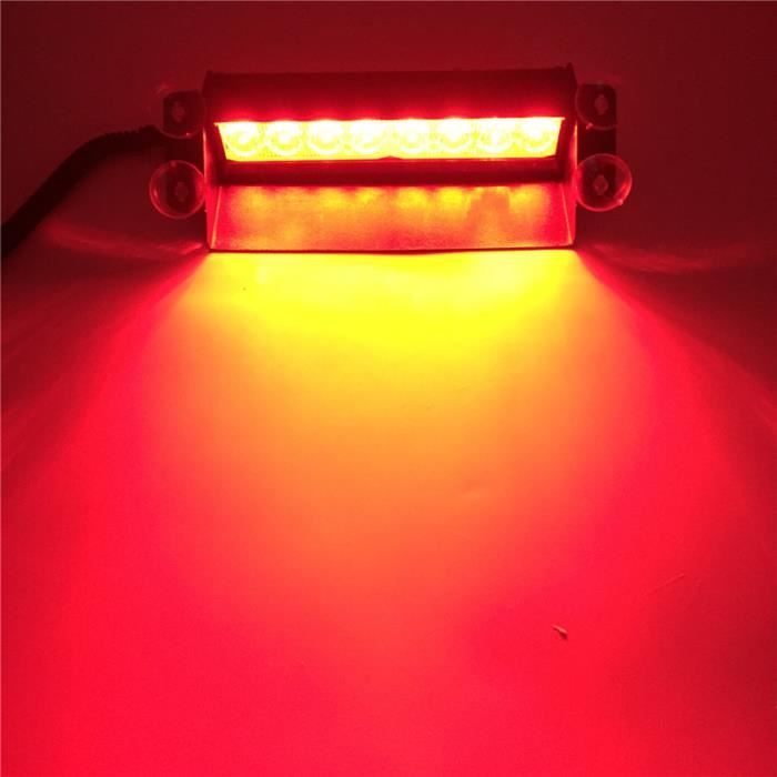 Dc12v 8 Led Rouge Voiture De Police Stroboscopique Flash Lumiere