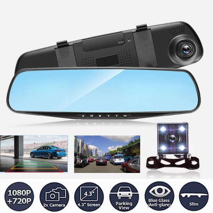 4.3” HD 1080P Vue double objectif Rétroviseur intérieur voiture DVR Dash Cam  caméra Recorder - Cdiscount Auto