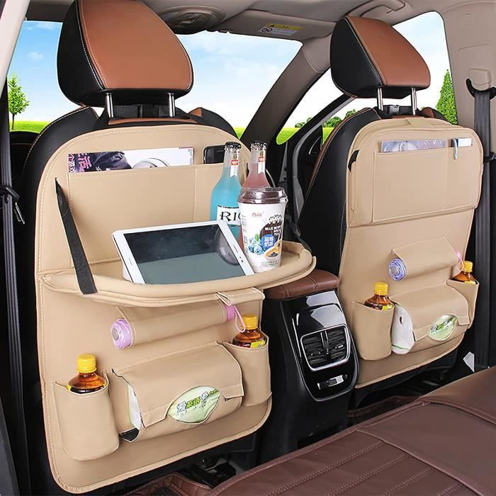 des bébés Lot de 2 organiseurs de siège arrière de voiture avec plateau pliable et plusieurs poches pour ranger les jouets des enfants en cuir synthétique des voyages en famille 
