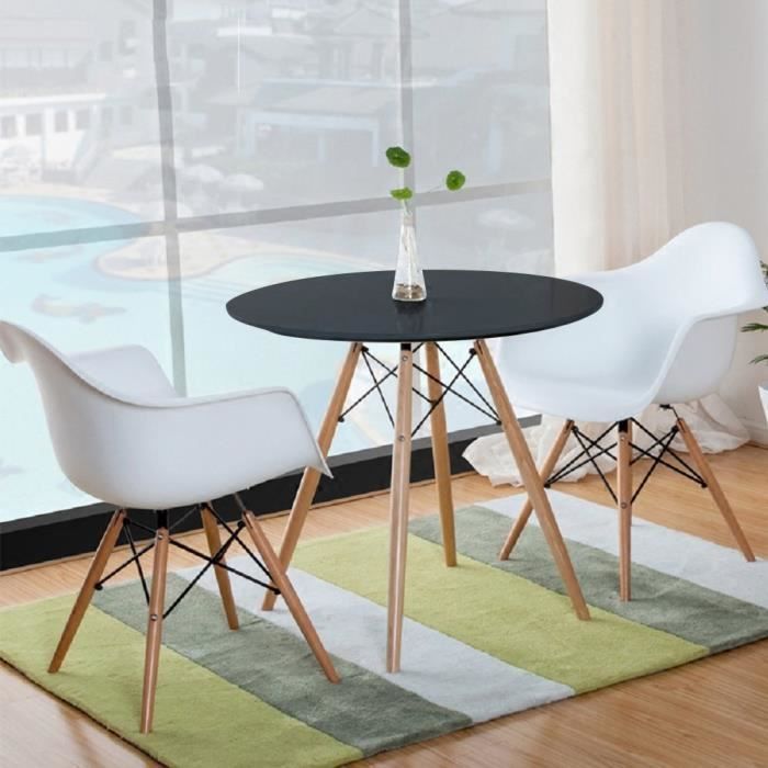 hombuy® ensemble de table scandinave ronde noire et 2 chaises de salle à manger avec fauteuil design scandinave blanches-france