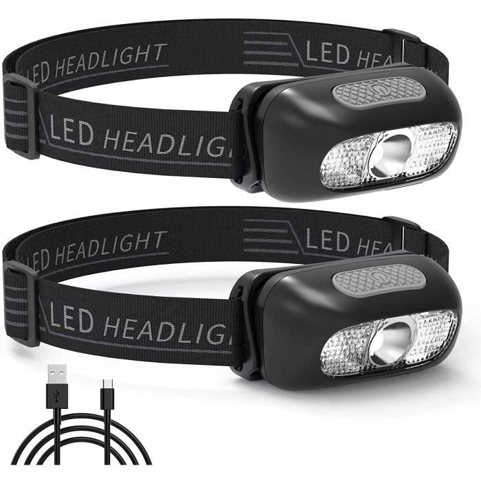 Lot de 2 lampes frontales LED rechargeables-5 modes d'éclairage-Étanche et  légère-Mini lampe frontale LED rouge pour la course[763] - Cdiscount Sport