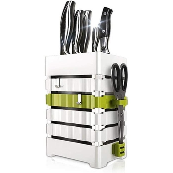 Porte-couteau Rotatif Tyenaza Blanc - Bac Récupérateur Amovible, Fente Pour Ciseaux, Rangement Comptoir - 12