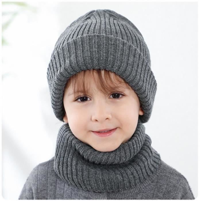 Ensemble bonnet et écharpe d'hiver pour enfants, bonnet et écharpe en  tricot chaud 2 pièces pour 4 à 12 ans, gris foncé 