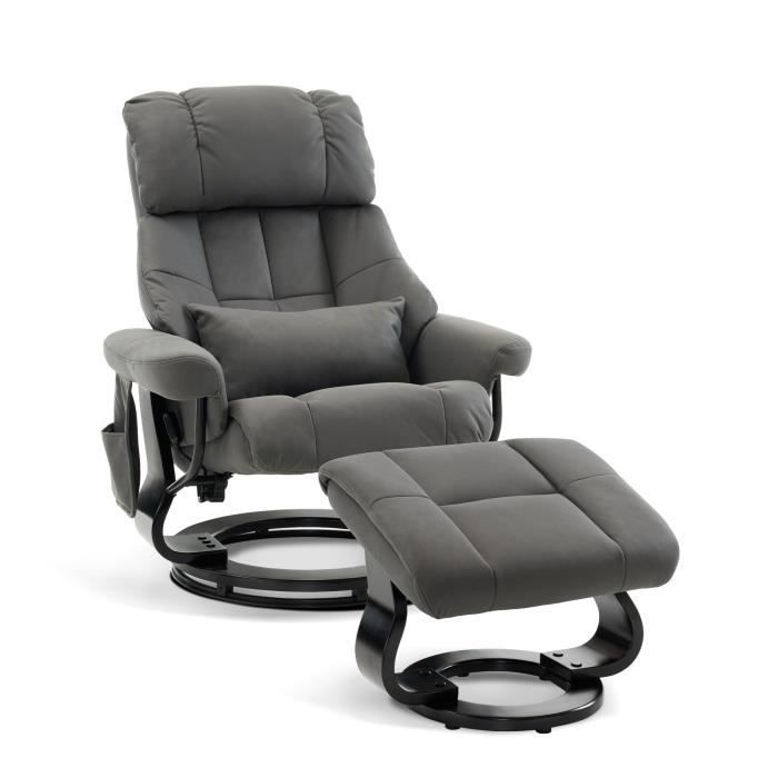 mcombo fauteuil relax avec pouf 9066ey-fauteuil tv pivotant avec fonction chaise longue, microfibre grise