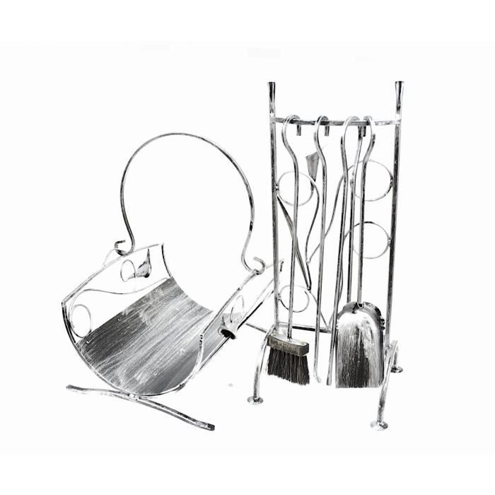 Froadp Kit 5 Outils Cheminée Inox – Tisonnier, Pelle, Balai, Pince + Support Noir
