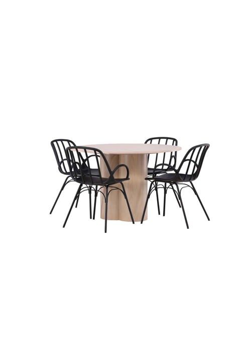 Ensemble Salle à Manger Olivia - Table Télescopique Noyer Foncé Et 4 Chaises Beige - Neuf