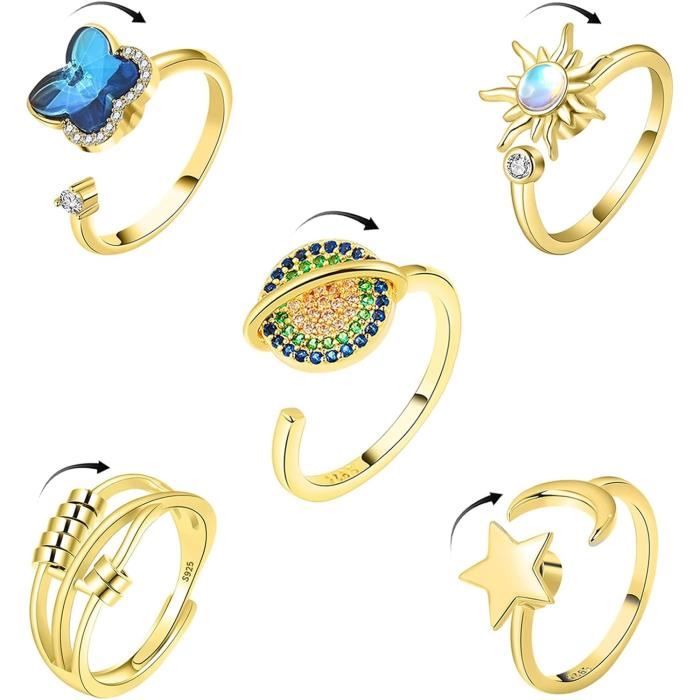 Bague Anti-stress Rotative Pour Femme En Acier Inoxydable Or - Motif Damier, Mouvement Apaisant, Cadeau élégant