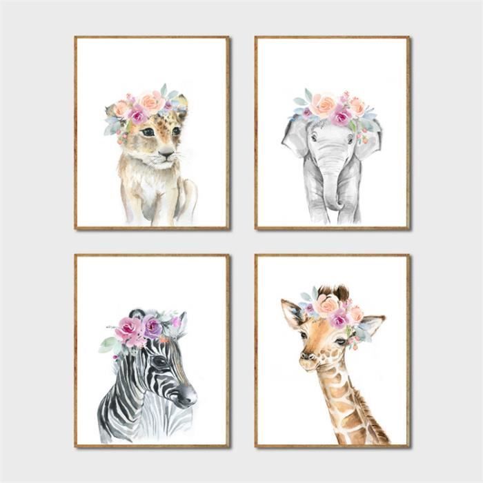 Lot de 4 posters pour chambre d'enfant A4 ,Poster animaux Motifs  animaliers,sans cadre photo