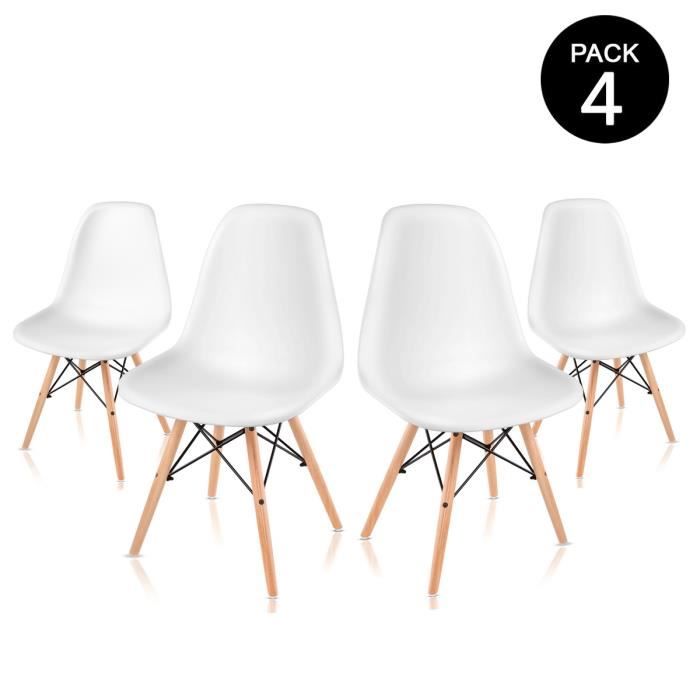 Pack 4 chaises blanches design nordique Sena pour salon ...